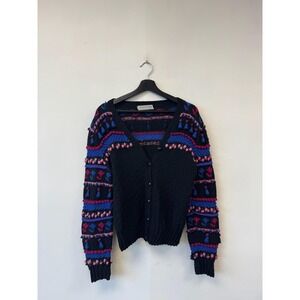 Vintage Susan Duckworth Sweater Womens Medium Black Knit‎ Cardigan England 80s